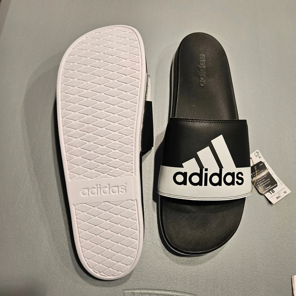 Adidas Adilette Comfort Mens Size 18 Black White Slide‎ Sandals GV9712 NEW